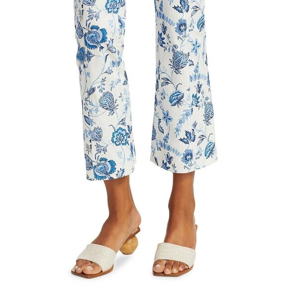 DEREK LAM 10 CROSBY Meloe White Blue Floral Stretch Twill Cropped Pants, Size 2 - Picture 5 of 16
